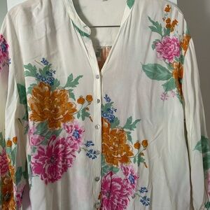 Z Supply Boutique Floral Blouse - White Pink, Orange, Blue in Medium